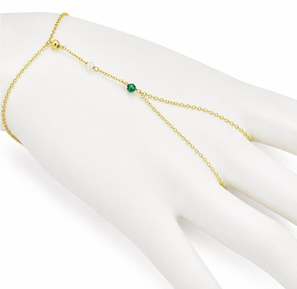 NEW BZK women's semi precious hand chain bracelet in gold